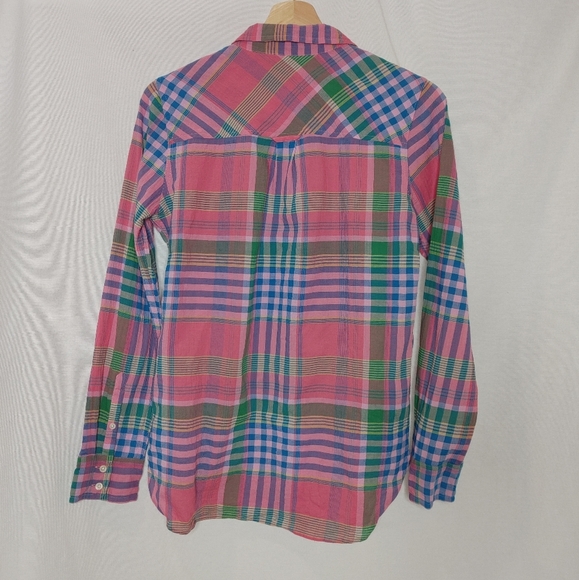 J. Crew Classic-fit Boy Shirt Crinkle Magenta Pink‎ Green Plaid.Button Front 4 - Picture 3 of 9